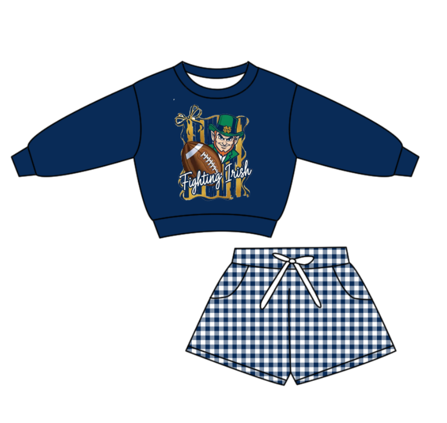 Preorder(moq 5) Baby Boys Navy Footballs Fighting Checked Pockets Shorts Team Clothes Sets