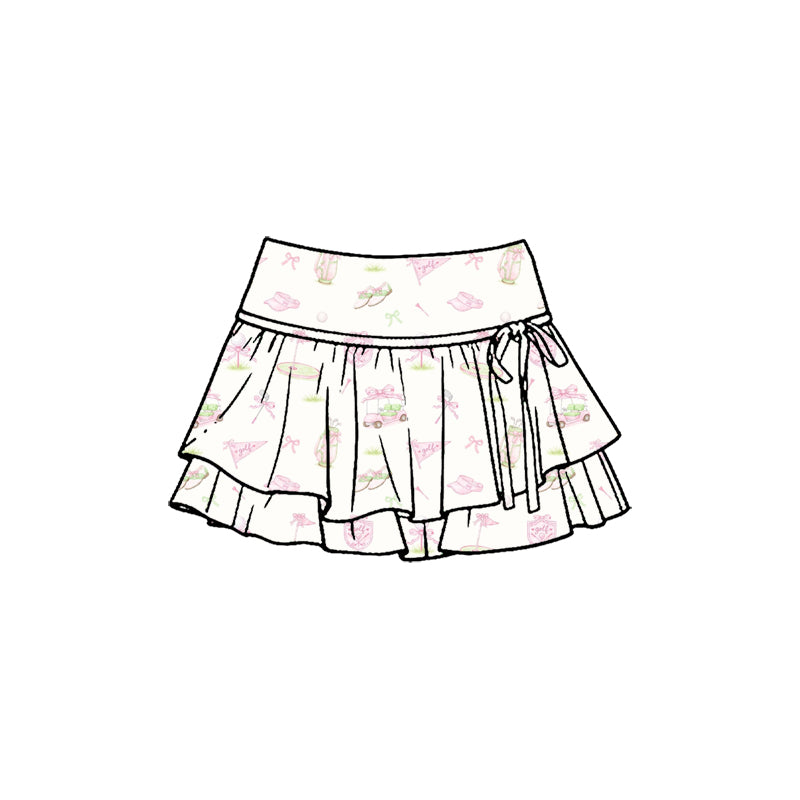 Preorder (moq 5)Baby Girls Bows Golf Trucks Double Ruffle Skirt Shorts Bottom