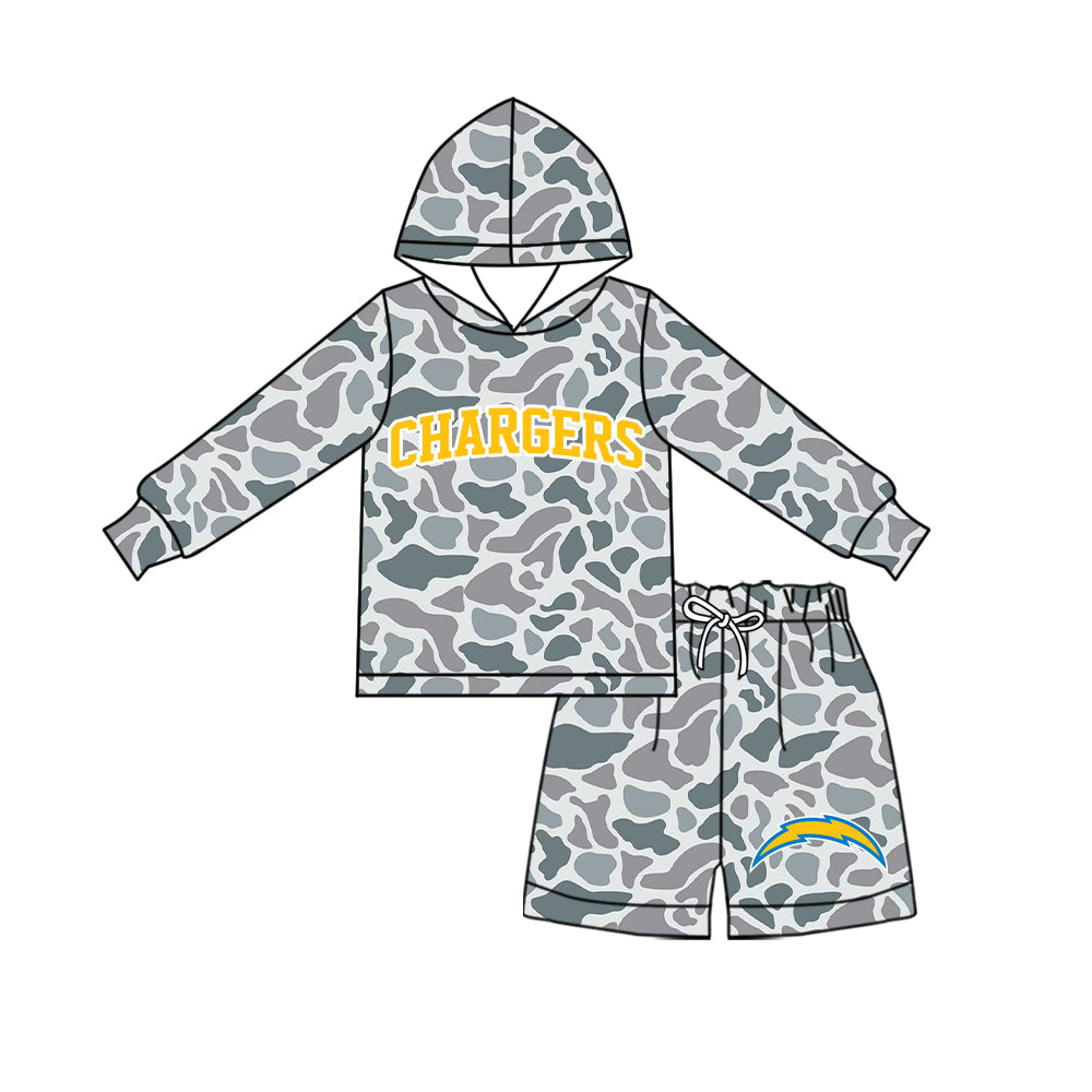 Preorder (moq 5) Baby Boys Grey Camo Chargers Hoodie Short Team Clothes Sets