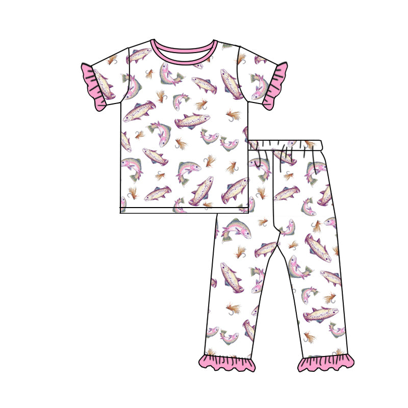 Preorder (moq 5)Baby Girls Fishing Top Ruffle Pants Hunting Pajamas Sets