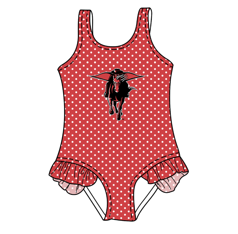 Preorder moq 5 Baby Girls Sleeveless Red Polka Dots Team Swimsuits