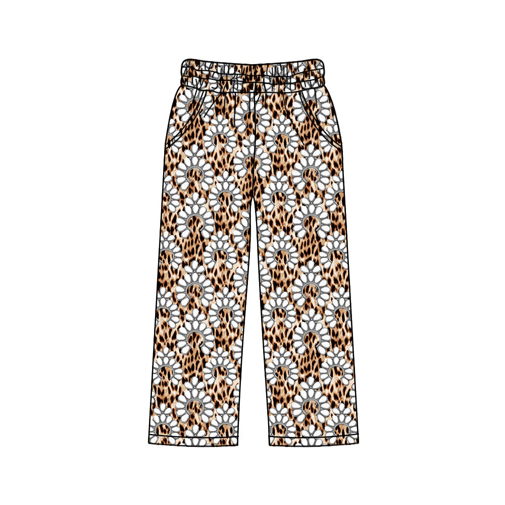 Preorder (moq 5)Adult Women Leopard Turquoises Western Straight Pockets Pants Bottom