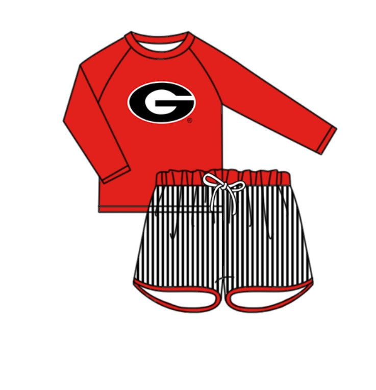 Preorder moq 5 Baby Boys G Long Sleeve Top Stripe Shorts Team Swimsuits