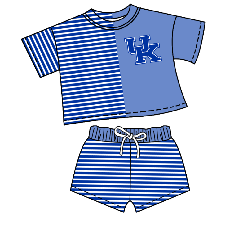 Preorder moq 5 Baby Girls Short Sleeve Stripe Shirt Top Short Team Clothes Set