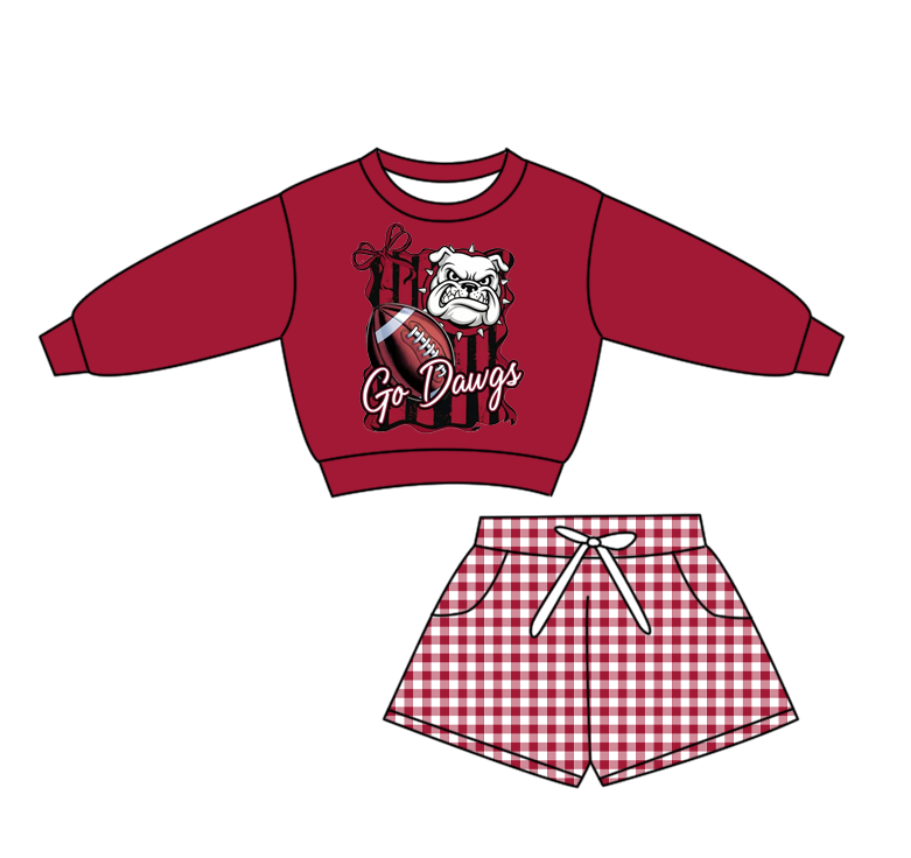 Preorder(moq 5) Baby Boys Footballs Go Dawgs Red Checked Pockets Shorts Team Clothes Sets