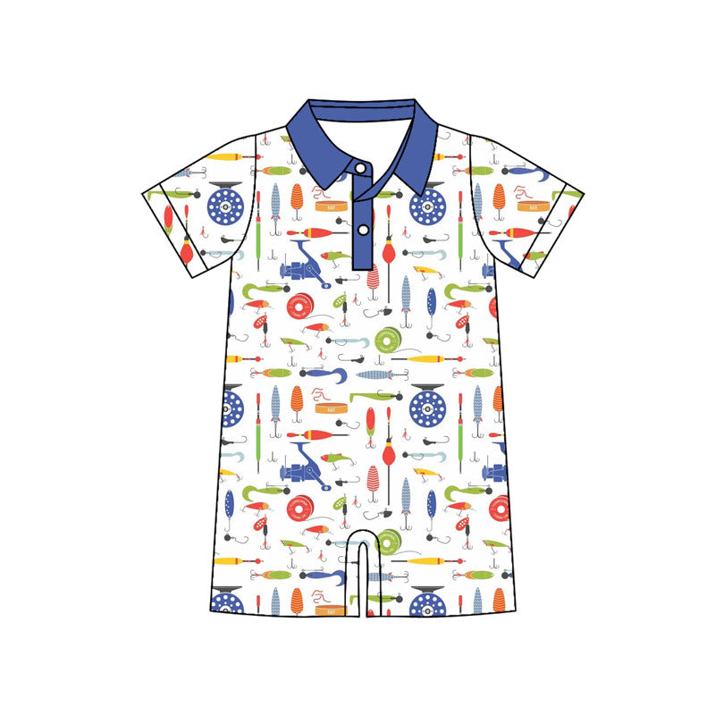 Preorder (moq 5)Baby Boys Fishing Button Short Rompers