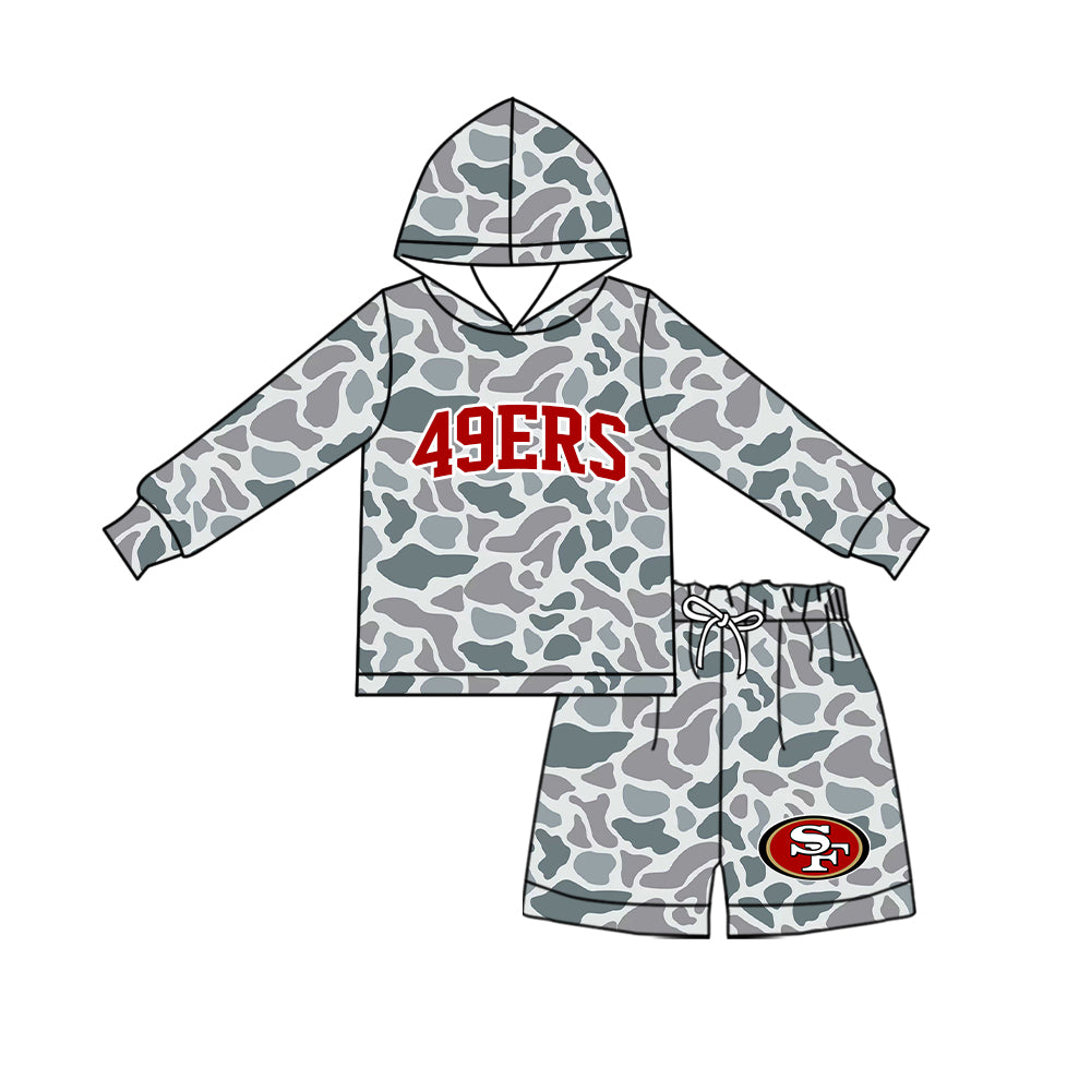 Preorder (moq 5) Baby Boys Grey Camo 49ERS Hoodie Short Team Clothes Sets
