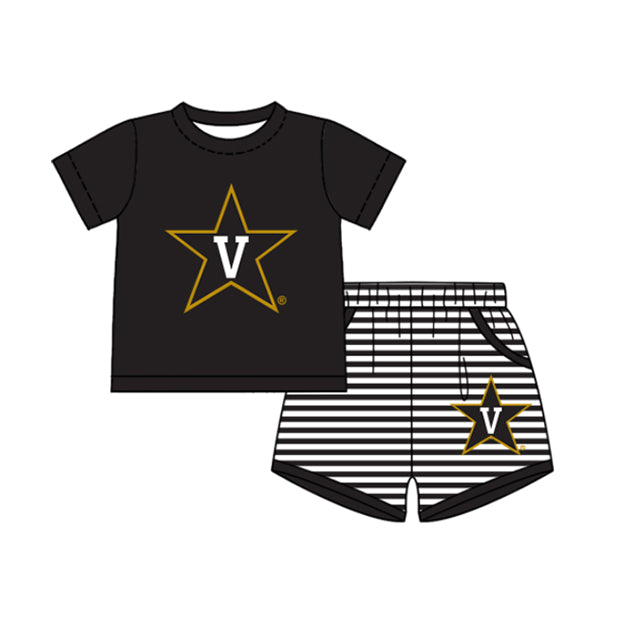 Preorder moq 5 Baby Boys Short Sleeve V Stars Top Stripe Short Team Clothes Sets
