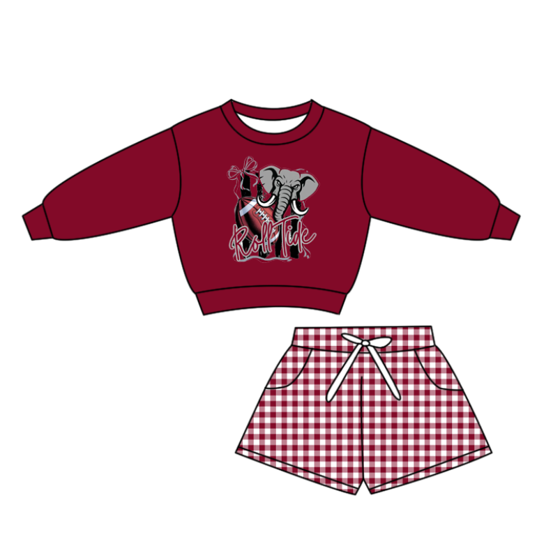 Preorder(moq 5) Baby Boys Footballs Elephants Red Checked Pockets Shorts Team Clothes Sets