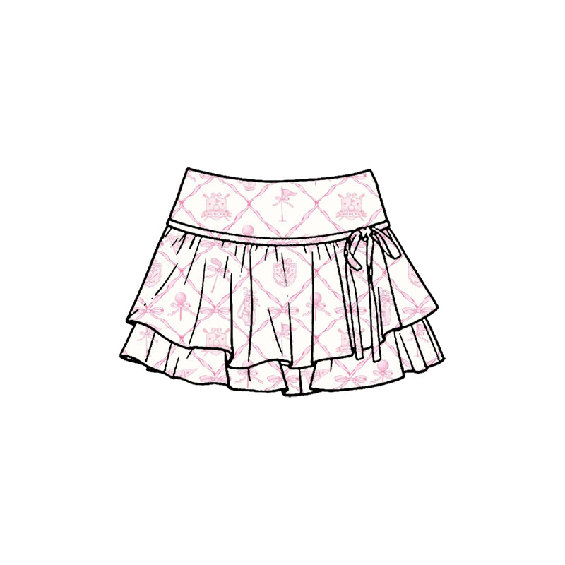 Preorder (moq 5)Baby Girls Bows Golf Checked Double Ruffle Skirt Shorts Bottom