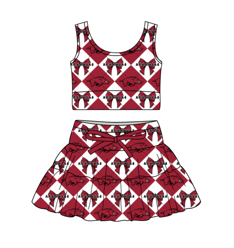 Preorder moq 5 Baby Girls Sleeveless Red Bulls Bows Top Skirt Shorts Team Clothes Set