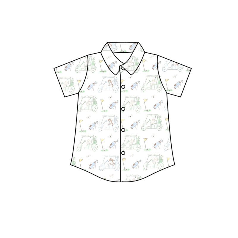 Preorder(moq 5) Baby Boys Light Blue Golf Trucks Button Shirts Top