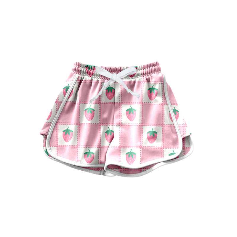 Preorder (moq 5)Baby Girls Pink Strawberry Plaid Short Bottoms