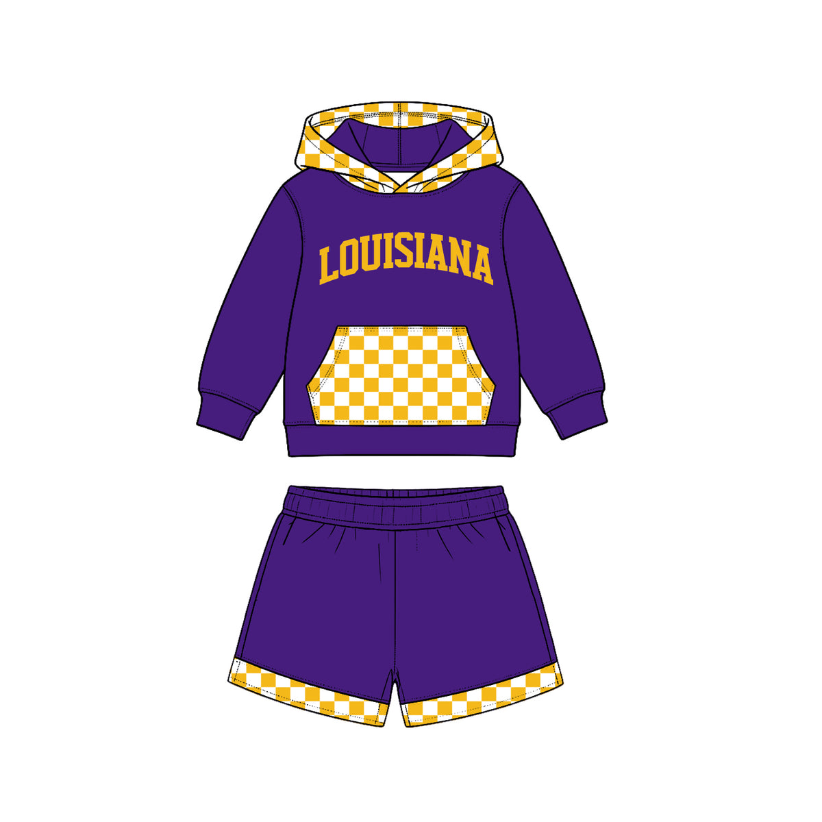 Preorder (moq5) Baby Boys Louisiana Pocket Hoodie Top Shorts Team Clothes Set
