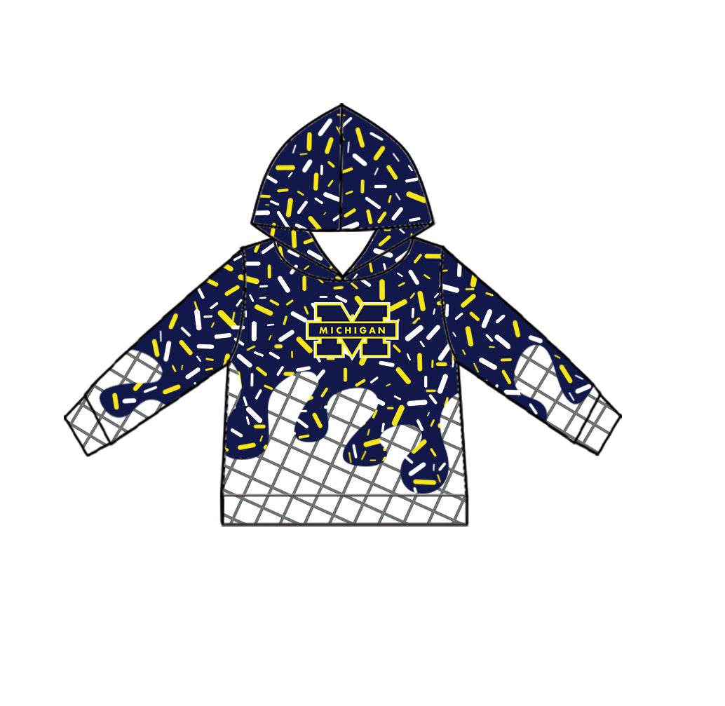 Preorder (moq 5)Baby Boys Long Sleeve Navy Sprinkles Drip Michigan Team Hoodies Top