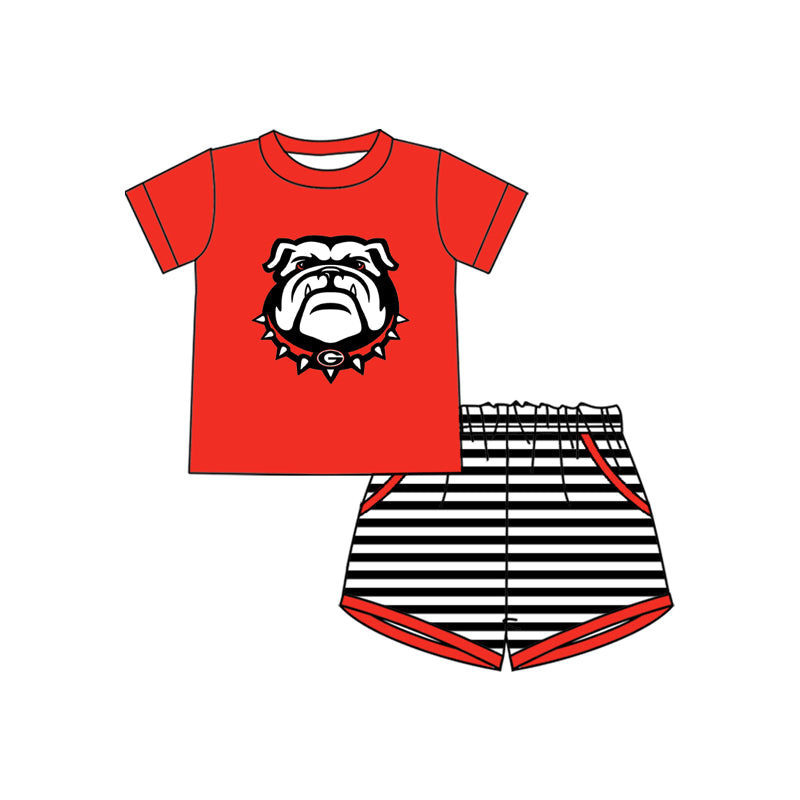 Preorder (moq 5)Baby Boys Bulldogs Top Stripe Pockets Shorts Team Clothes Set