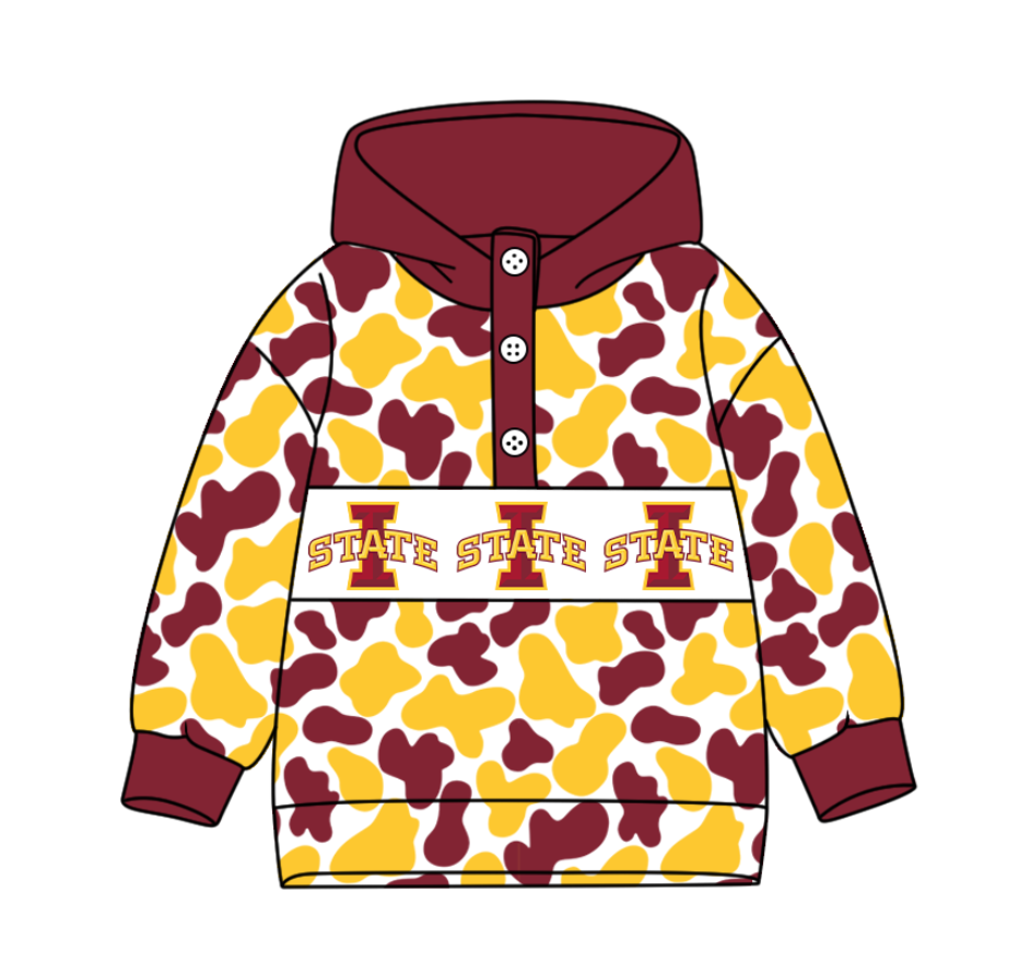Preorder(moq 8)Baby Boys Red Yellow Camo State Team Button Hoodies Top