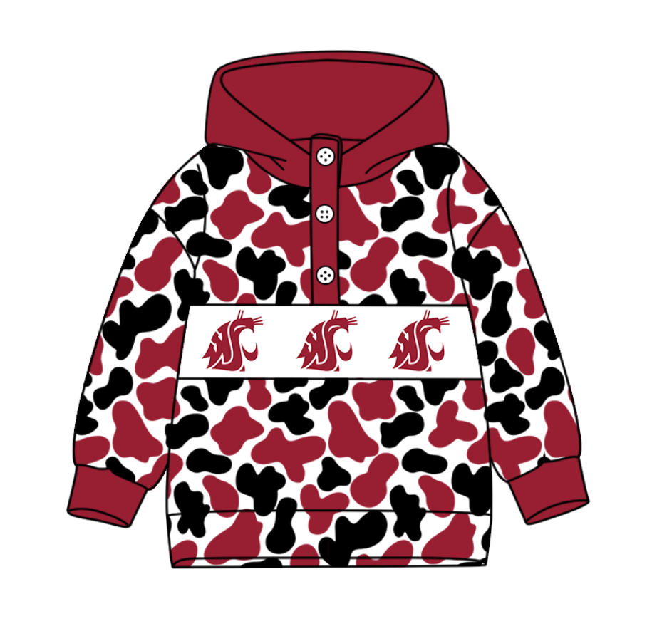 Preorder(moq 8)Baby Boys Red Black Camo Team Button Hoodies Top