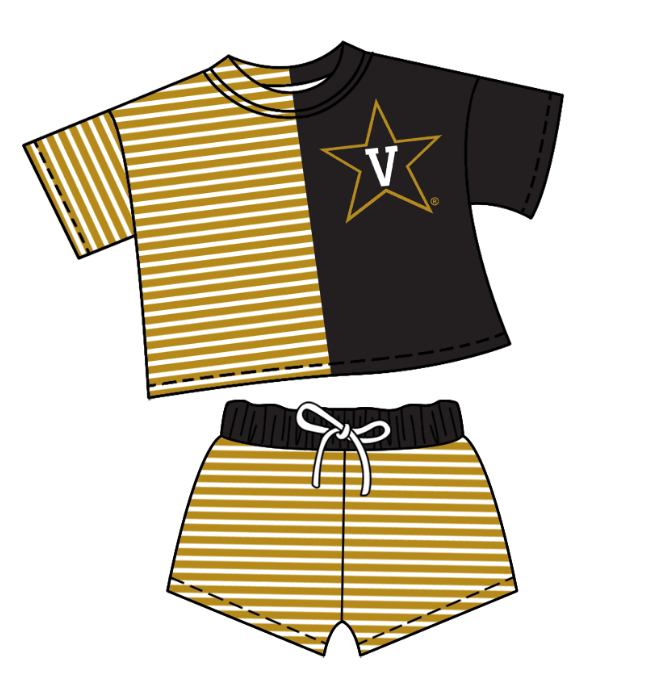 Preorder moq 5 Baby Girls Short Sleeve Stripe Shirt Top Short Team Clothes Set