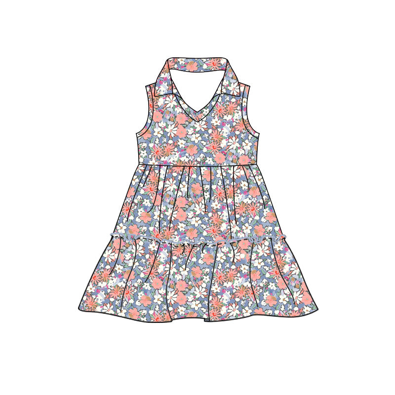 Preorder (moq 5)Baby Girls Sleeveless Colorful Floral Patchwork Knee Length Dresses