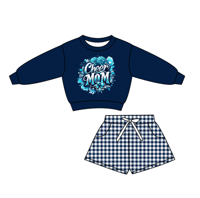Preorder(moq 5) Baby Boys Cheer Mom Navy Checked Pockets Shorts Team Clothes Sets