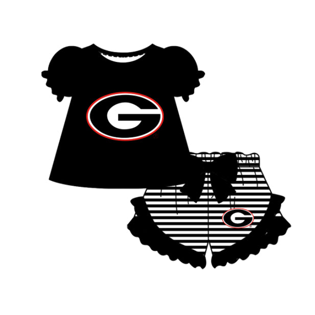 Preorder moq 5 Baby Girls Short Sleeve G Top Stripe Ruffle Short Team Clothes Sets
