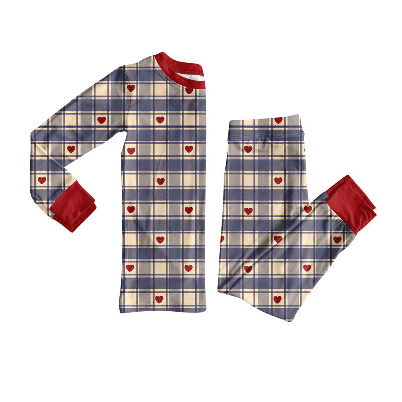 Preorder(moq 5) Baby Boys Hearts Checked Top Pants Valentine Pajamas Sets