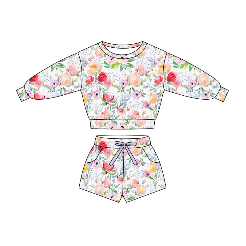 Preorder (moq 5)Baby Girls Colorful Flowers Top Pockets Shorts Clothes Sets