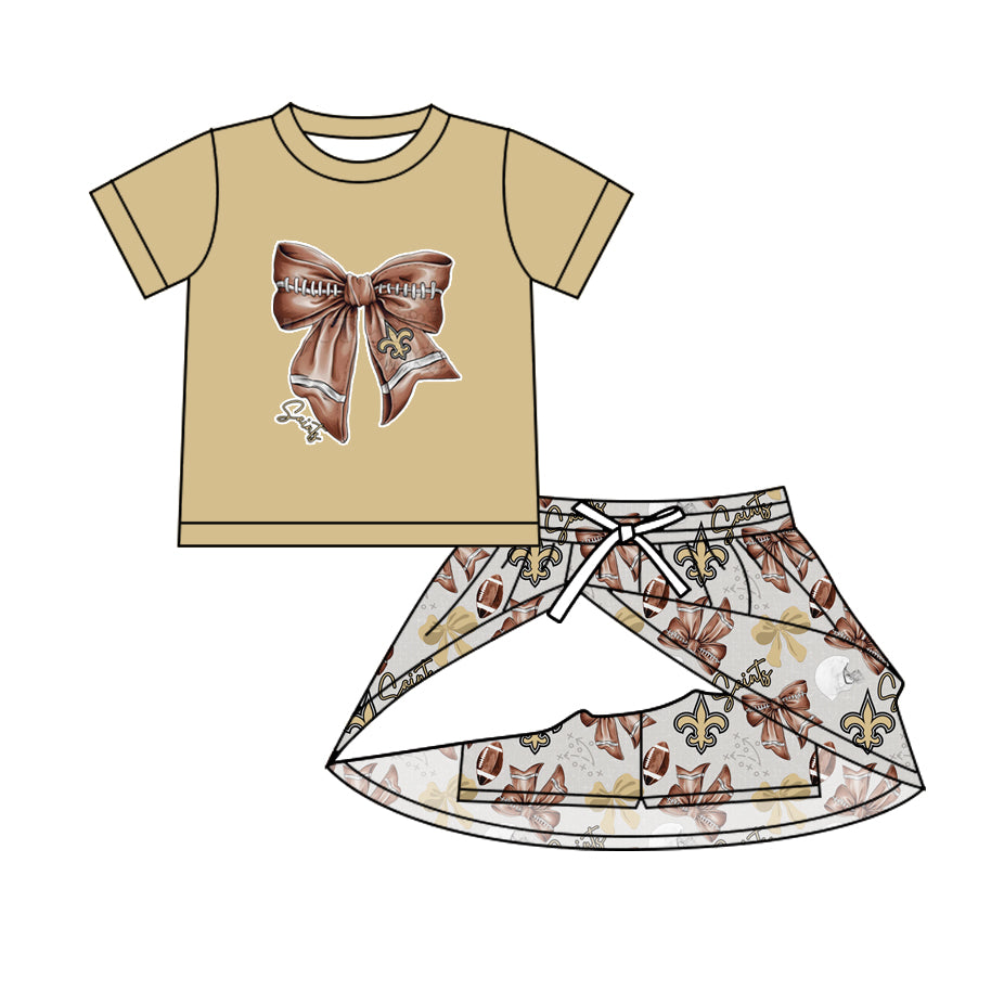 Preorder (moq 5)Baby Girls Khaki Football Bows Top Anchors Skirt Shorts Team Clothes Sets
