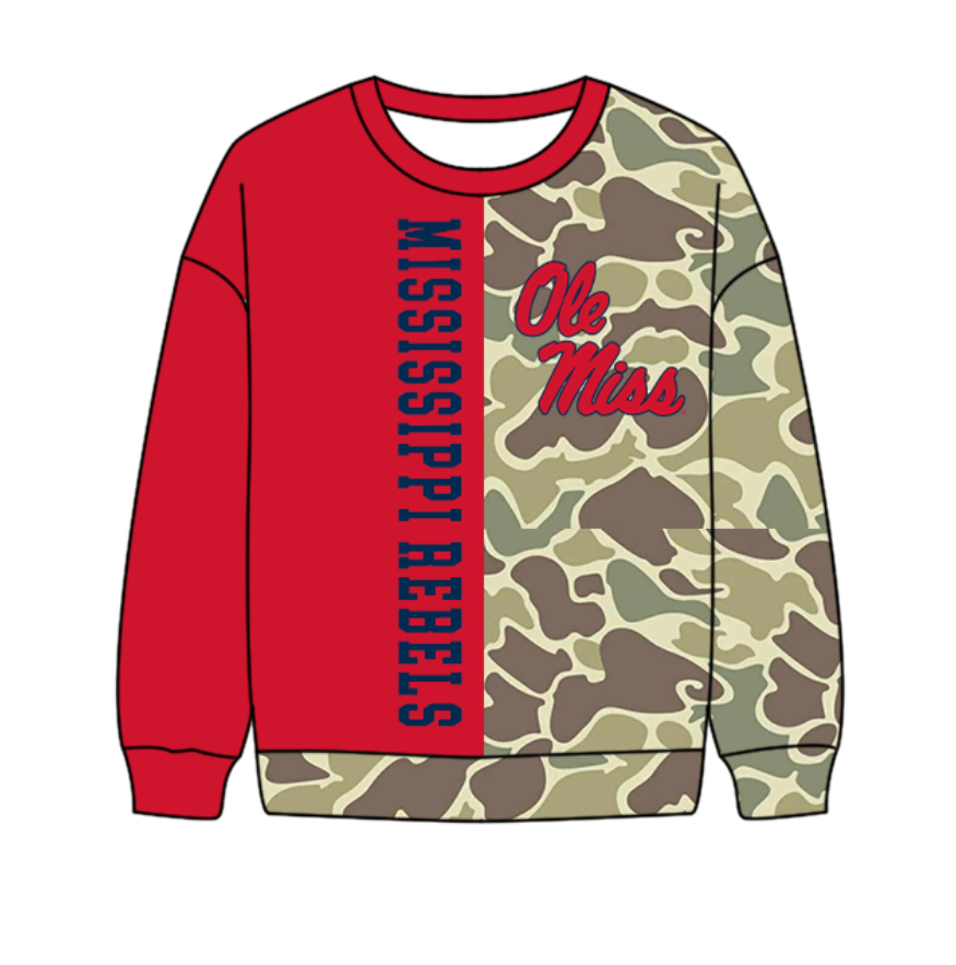Preorder(moq 5) Baby Boys Long Sleeve Camo Ole Miss Team T-shirts Top