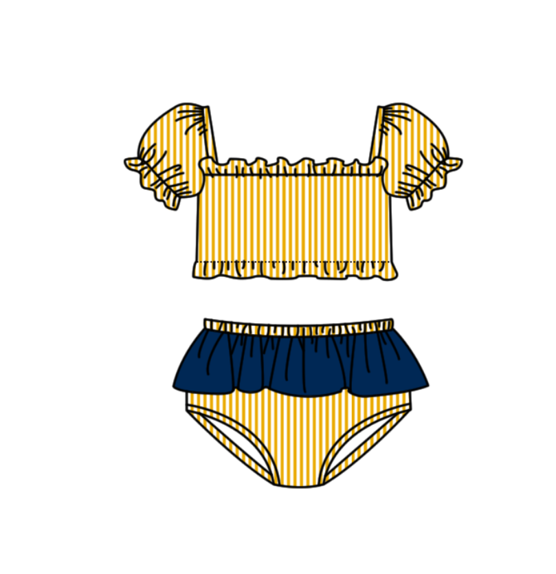 Preorder moq 5 Baby Girls Yellow Stripe Vest Top Bummies Short Team Swimsuits