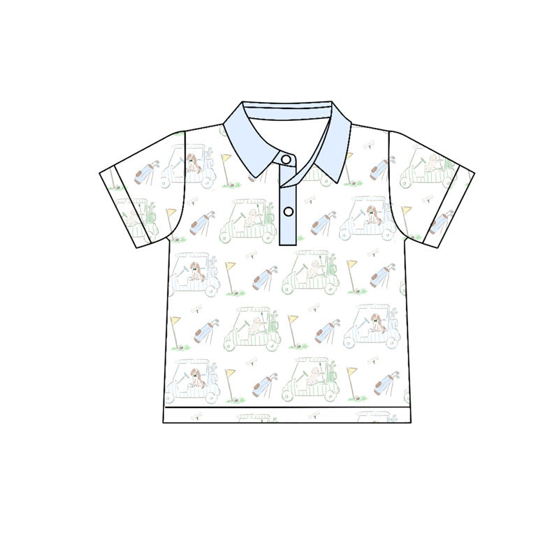 Preorder(moq 5) Baby Boys Light Blue Golf Trucks Button Polo Shirts Top