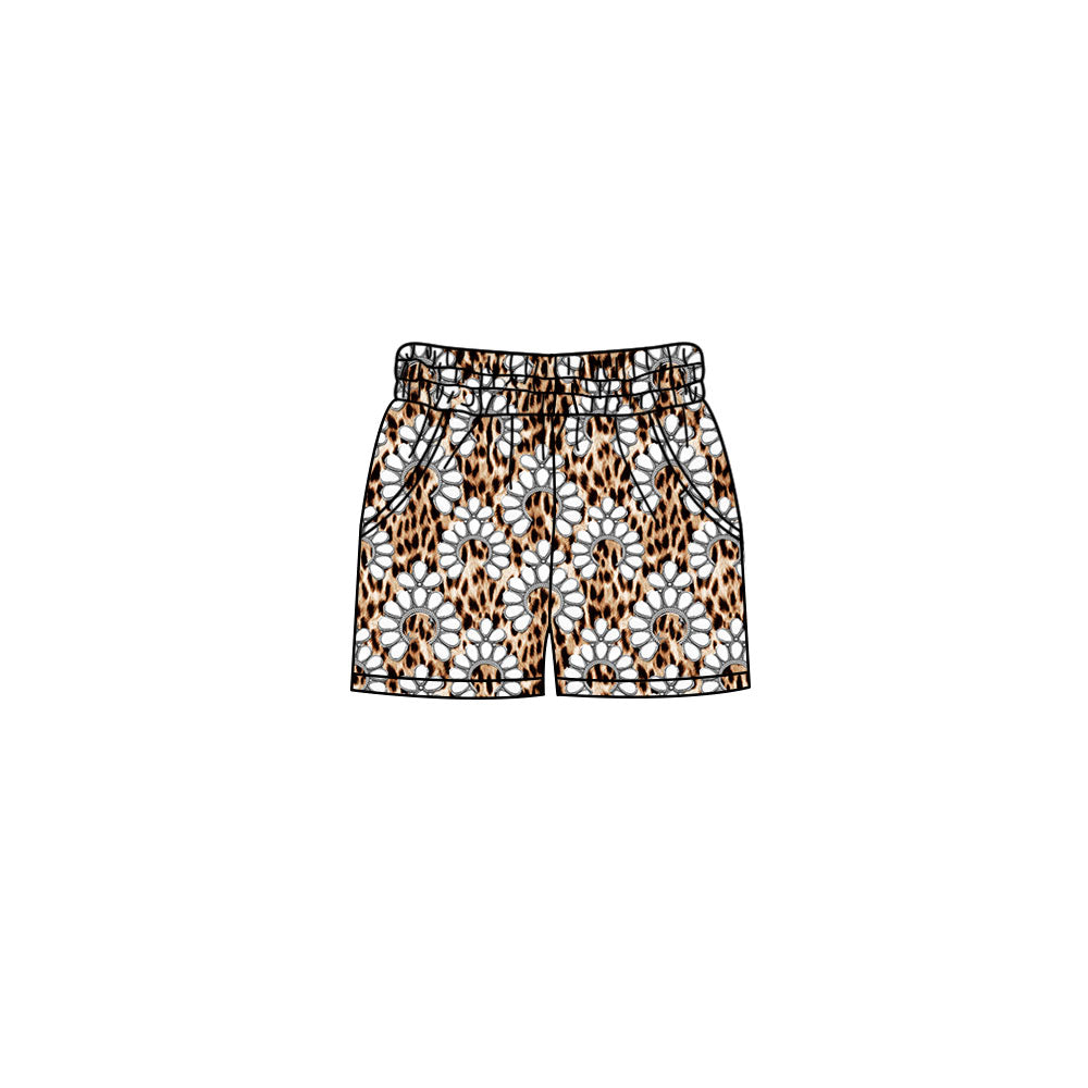 Preorder (moq 5)Baby Girls Leopard Turquoises Western Pockets Shorts Bottom