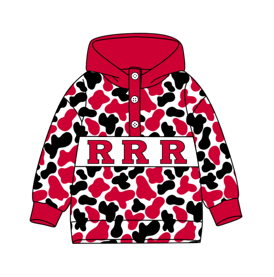 Preorder(moq 8)Baby Boys Red Black Camo R Team Button Hoodies Top