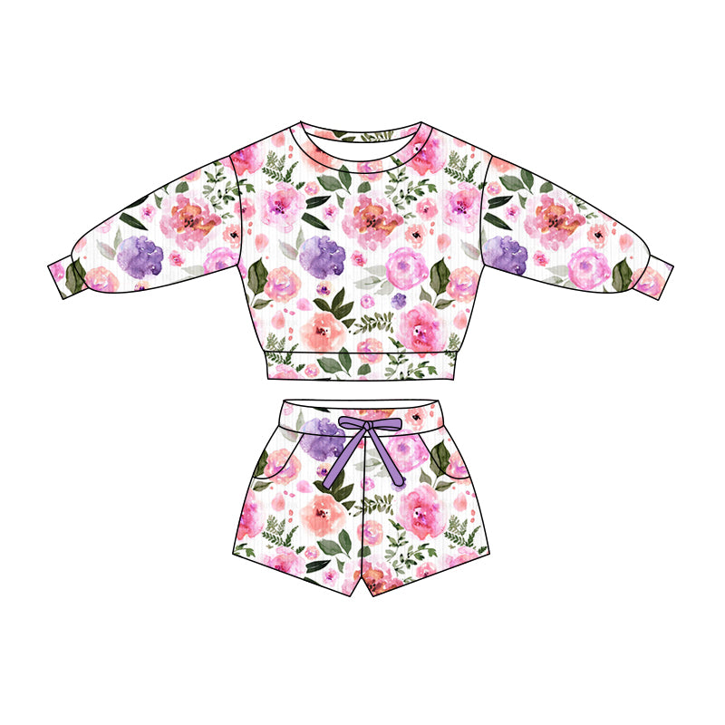Preorder (moq 5)Baby Girls Colorful Flowers Top Pockets Shorts Clothes Sets
