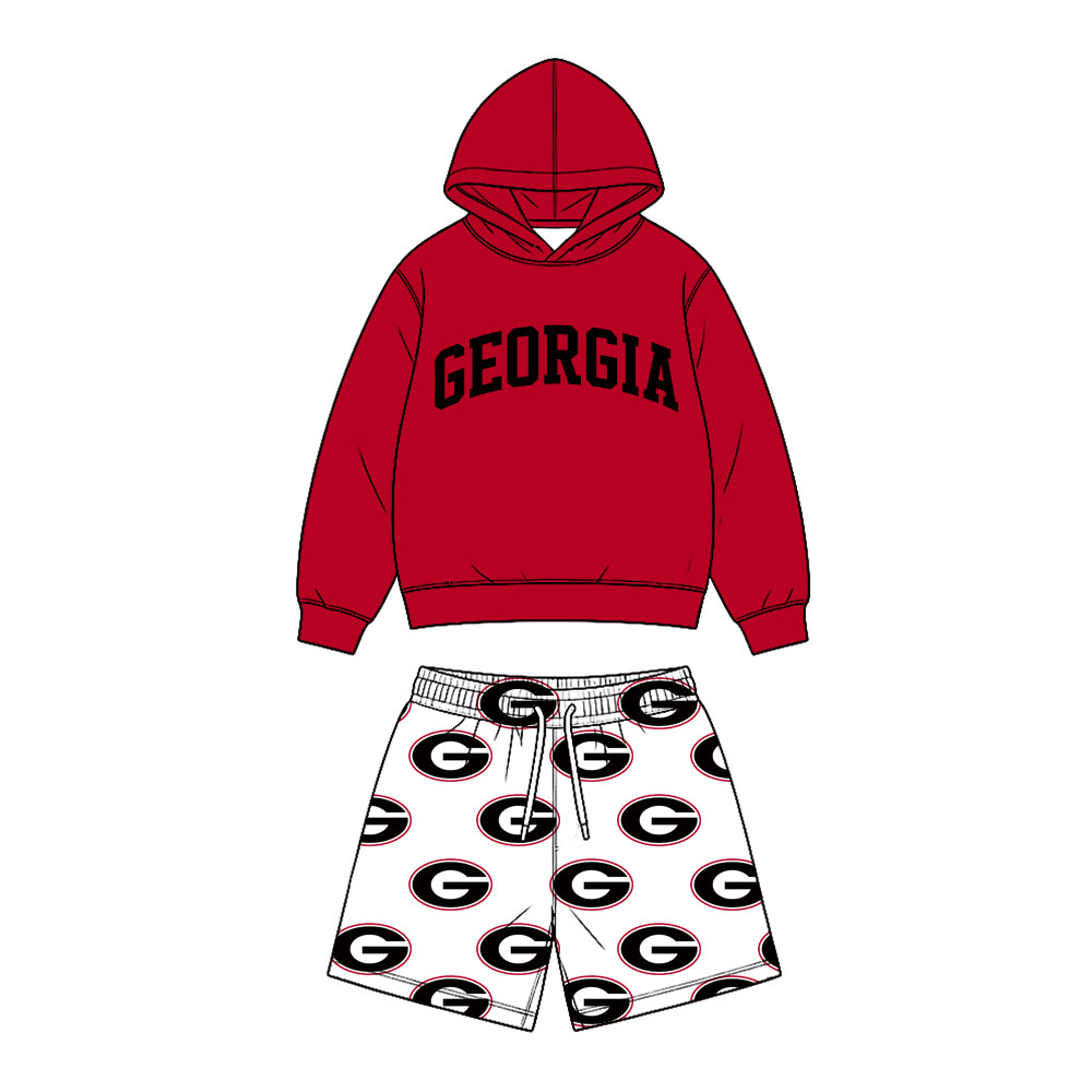Preorder (moq 5) Baby Boy Clothes Georgia Letter Logo Print Long Sleeve Hoodie & Elastic Waist Short Set
