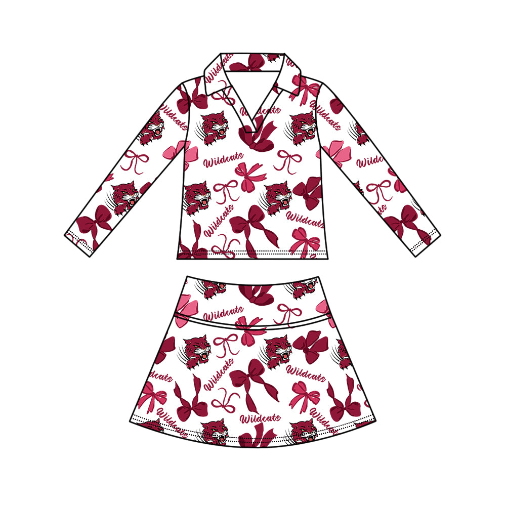 Preorder (moq 5)Baby Girls Bows Wildcats Top Skirt Short Team Clothes Set