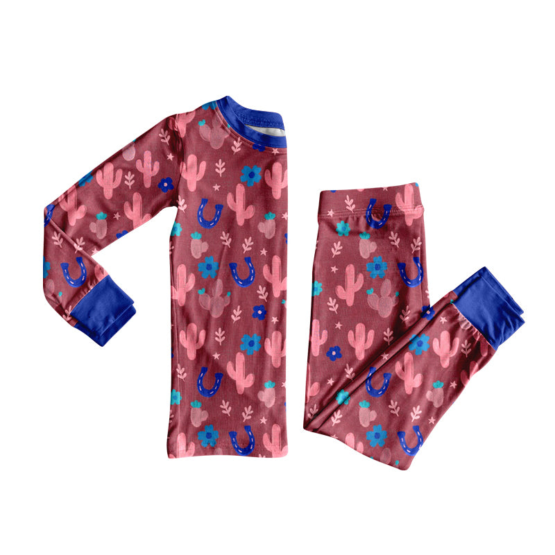 Preorder(moq 5) Baby Girls Western Cactus Top Pants Lounge Wear Pajamas Sets
