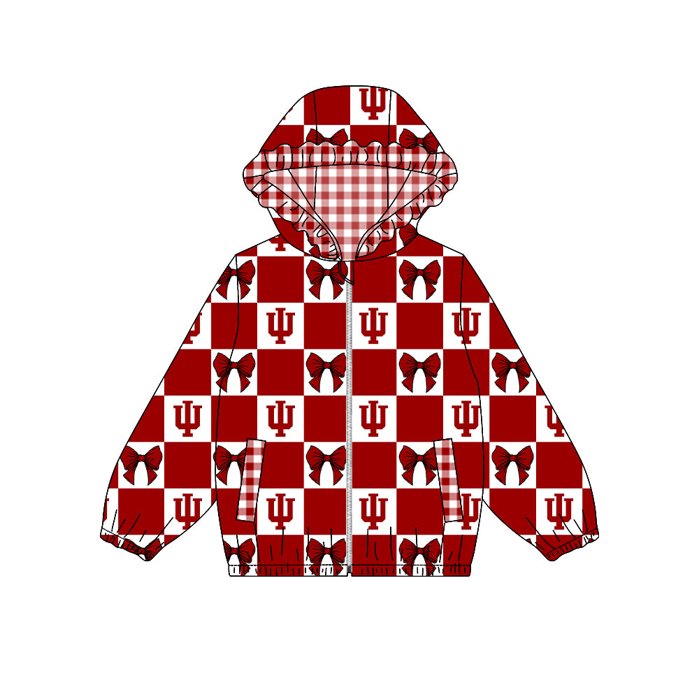 Preorder (moq 5) Baby Girls Bows Indiana Checked Team Ruffle Hoodie Tops