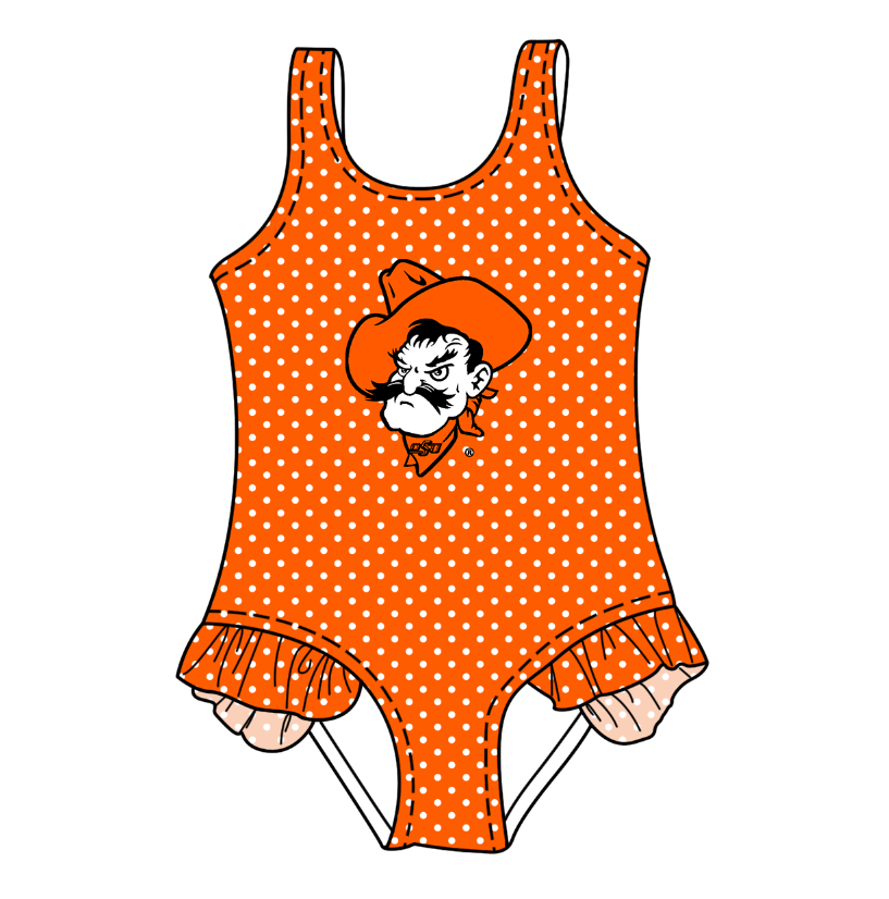 Preorder moq 5 Baby Girls Sleeveless Orange Polka Dots Team Swimsuits