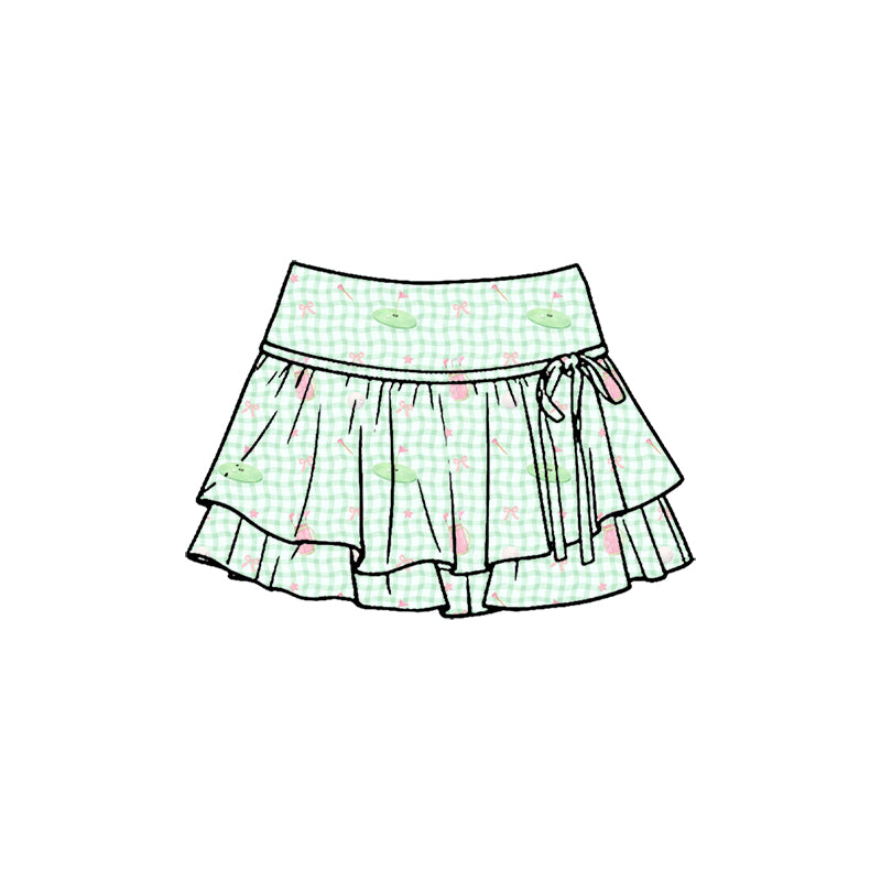 Preorder (moq 5)Baby Girls Green Checked Golf Bows Double Ruffle Skirt Shorts Bottom