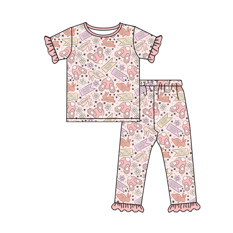 Preorder (moq 5)Baby Girls Rabbits Flowers Top Ruffle Pants on the Hunting Pajamas Sets