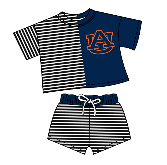 Preorder moq 5 Baby Girls Short Sleeve Stripe Shirt Top Short Team Clothes Set
