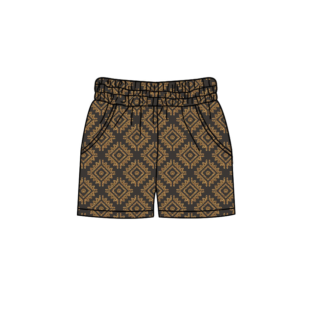 Preorder (moq 5)Adult Women Aztec Checked Western Pockets Shorts Bottom