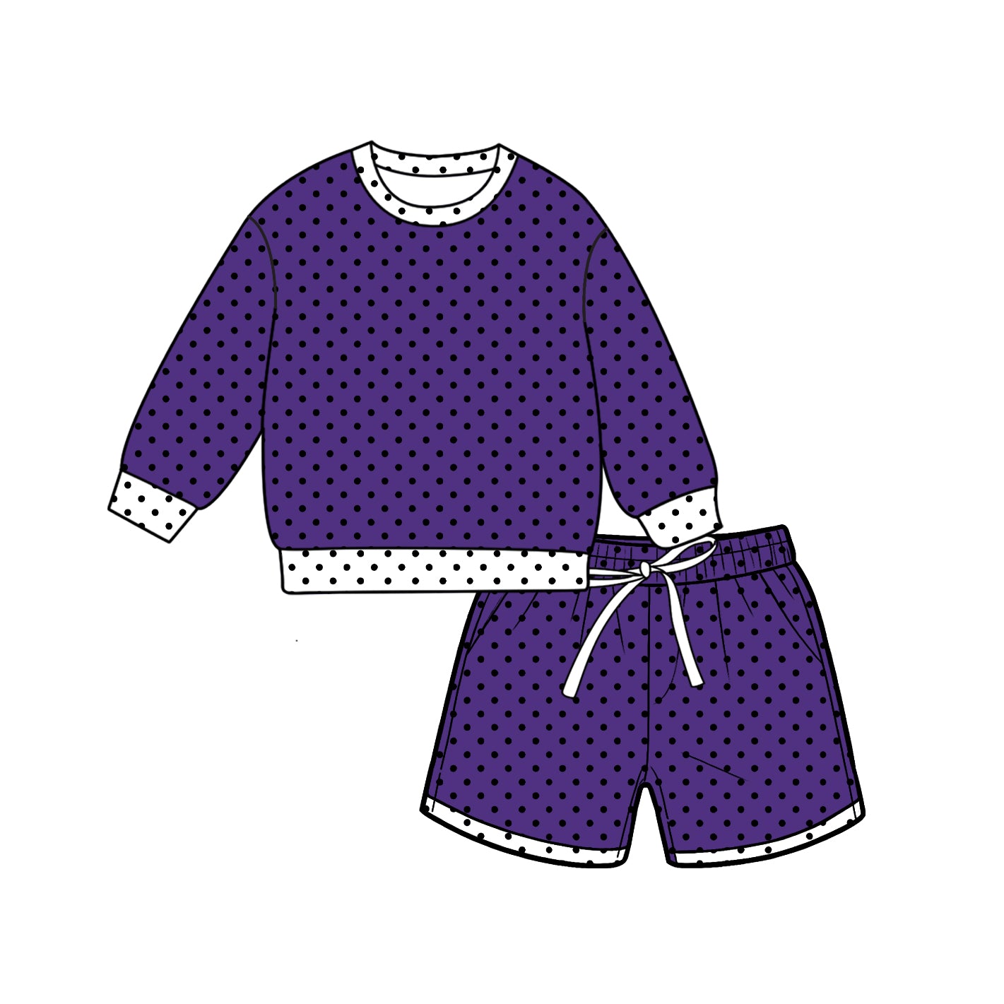 Preorder (moq 5)Baby Girls Purple Long Sleeve Polka Dots Top Pockets Short Clothes Set