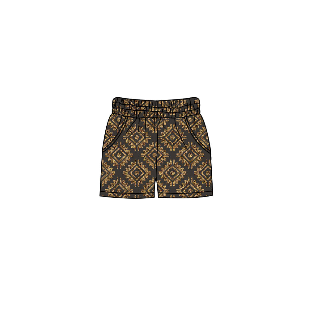 Preorder (moq 5)Baby Girls Aztec Checked Western Pockets Shorts Bottom