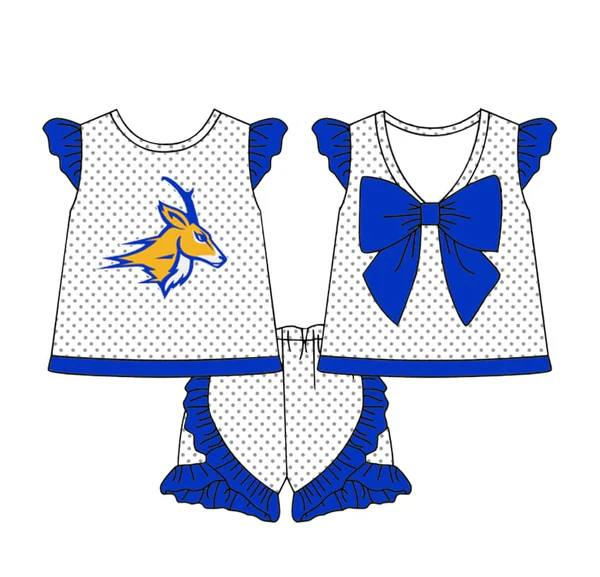 Preorder (moq 5)Baby Girls Polka Dots Back Bow Tunic Ruffle Short Team Clothes Sets