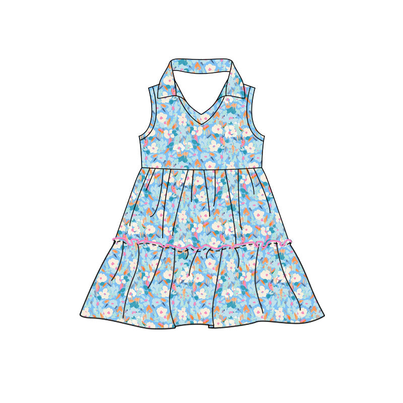 Preorder (moq 5)Baby Girls Sleeveless Colorful Floral Patchwork Knee Length Dresses