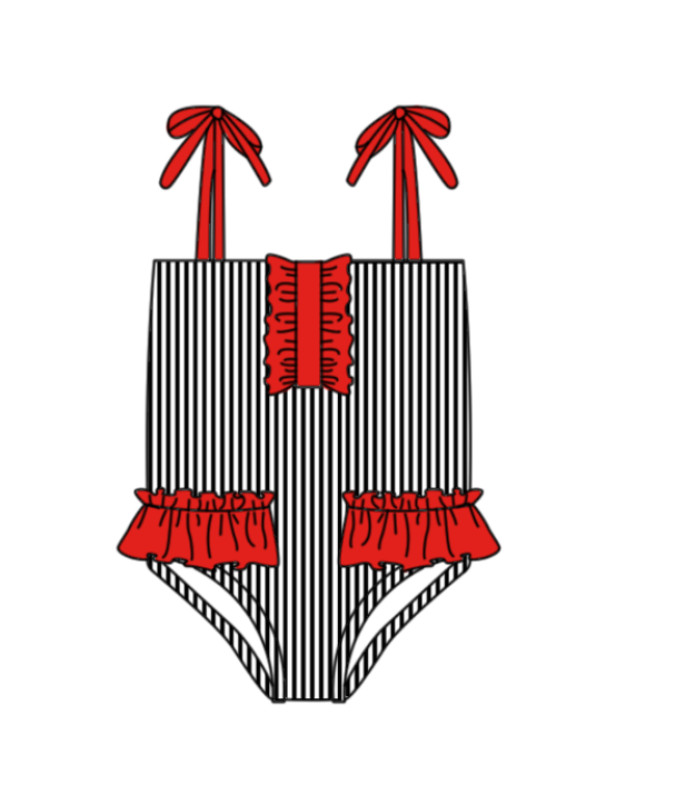 Preorder moq 5 Baby Girls Strap Black Stripe Team Swimsuits