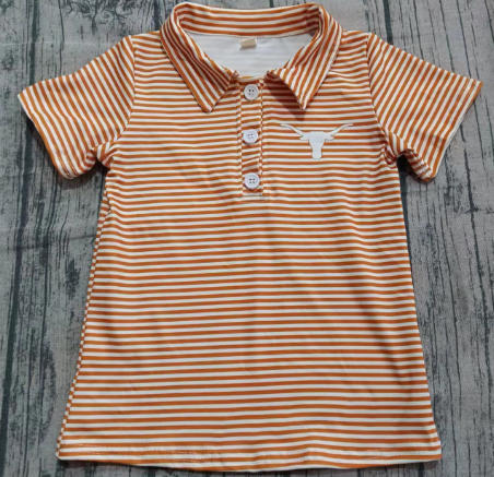 Preorder (moq 5)Baby Boys Orange Stripe Bull Skulls Button Polo Shirts Top